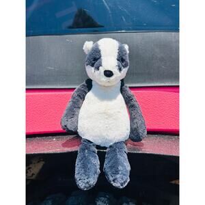 Jellycat London Rare Bashful Badger Plush White Black 12" Stuffed Toy Retired